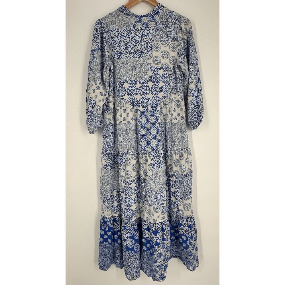 Blue White Paisley Boho Coastal Maxi Dress Zara Medium Coquette Euro Summer EUC - Picture 7 of 8